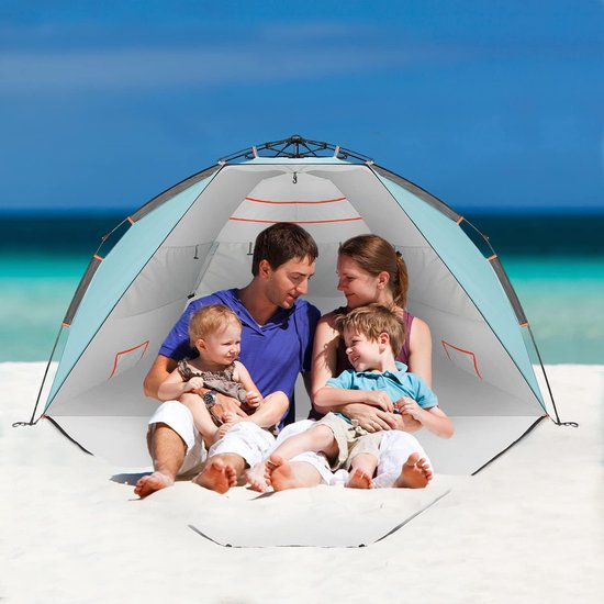 Luxe Strandtent met UPF 50+ bescherming tegen uv-stralen van de zon - 3-4 persoons strandschelp, gemakkelijk op te vouwen, compacte draagtas - wind- en zonbescherming, strand, meer, park van Luxe