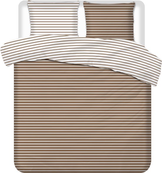 Luxueuze Terschellinger Flanellen Winter Dekbedovertrekset - Warm Zandbeige Gestreept Modern - Voor Ultiem Comfort en Warme Nachten - 140x200/220 cm van Merkloos