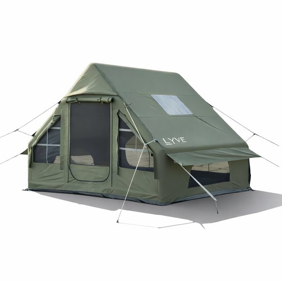 Lyve Opblaasbare Familietent - 4-Persoons - Air-Tent - Verduisterend - 5000mm Waterdicht - Groen