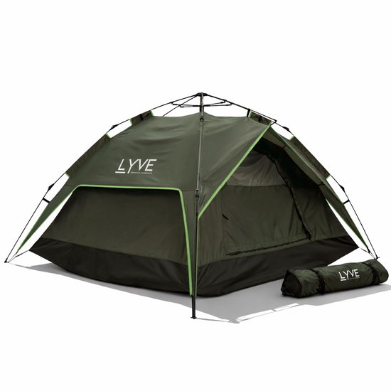 Lyve Pop-Up Tent - 2-Persoons XL - Verduisterend - 3000mm Waterdicht - 30s Opzetten & Afbreken - Groen