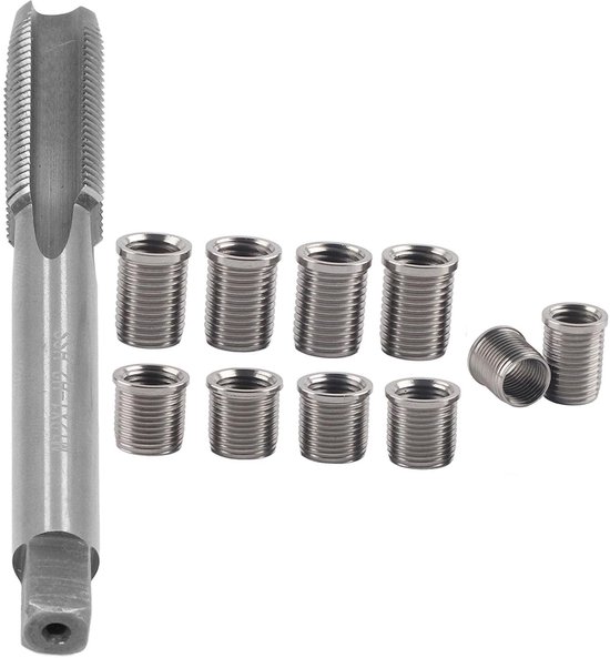 M10x1.0-bout en M12x1.0-tap Bougie-reparatieset, 11-delig Roestvrij Staal Autobougie-schroefdraadreparatie-hardwareset