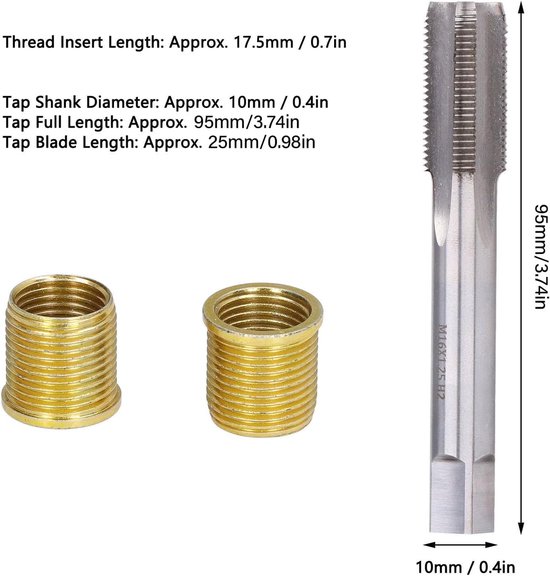 M16x1.25 Draadtap + 10PCS M14x1.25 Draadinzet Bougie