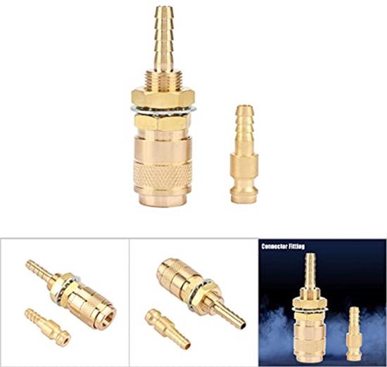M6 Watergas Snelkoppeling, Gasslang Koperen Mondstukfitting voor MIG TIG-Lastoorts Pneumatische Tip, Water/Gas Snelkoppeling, Slangfitting