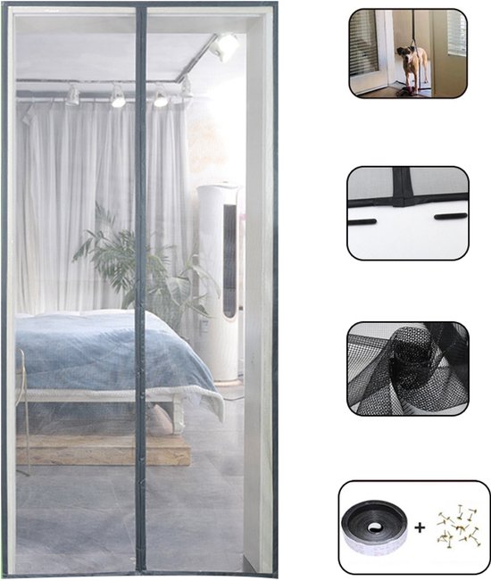 Magnetisch Anti-muggenhor Zomer Serie - Deurhor - Breed Klittenband - Duurzaam Glasvezel - Rookbestendig-100x210cm- Zwart