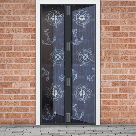 Magnetisch Deurgordijn Tegen Insecten - Vliegengordijn / Hordeur - Hor met Magneten - Ankerpatroon - 100 x 210 cm - Zelfsluitend - Met Klittenband - Wasbaar en UV-Bestendig - Voor Deur en Balkon [11398S]
