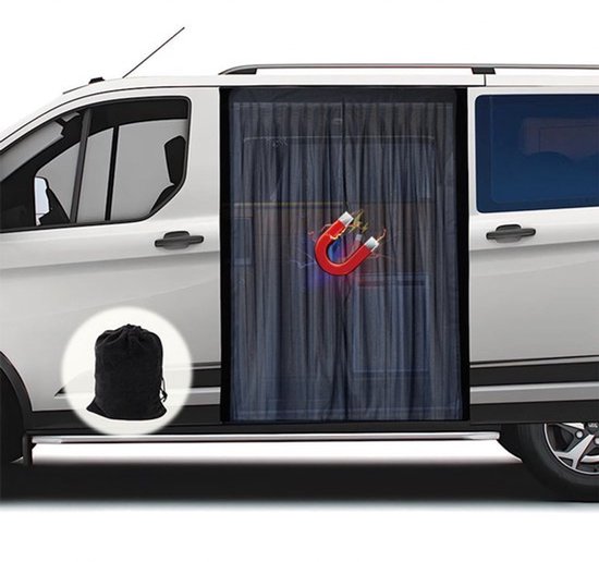 Magnetisch deurgordijn voor campers, muggenwerend, zonwerend, ademend, magnetisch gordijn - zwart, 150 cm * 110 cm