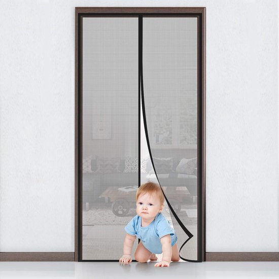 Magnetisch muggenhor voor deur met zelfklevende tape, ultradicht gaas, magnetisch vliegwerend gordijn voor deur en raam, automatisch sluitend, zonder boren te installeren, 90x210cm, zwart.