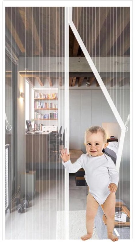 Magnetisch muggennet, 90x210 cm, insectenwerend gaasgordijn, sluit automatisch, insectenwerend en ademend, geschikt voor balkondeuren en woonkamers, boren niet nodig, wit.