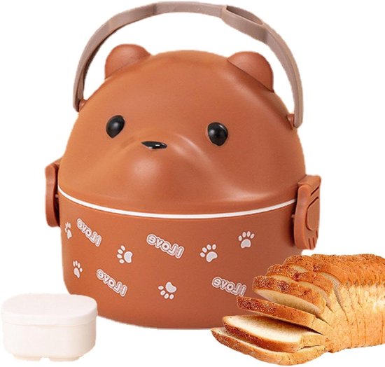 Magnetron Lunch Box - Geïsoleerde Voedselcontainer - Lunch Meenemen - Schattig Beerontwerp - 14.5L x 14.2B cm - Koffie