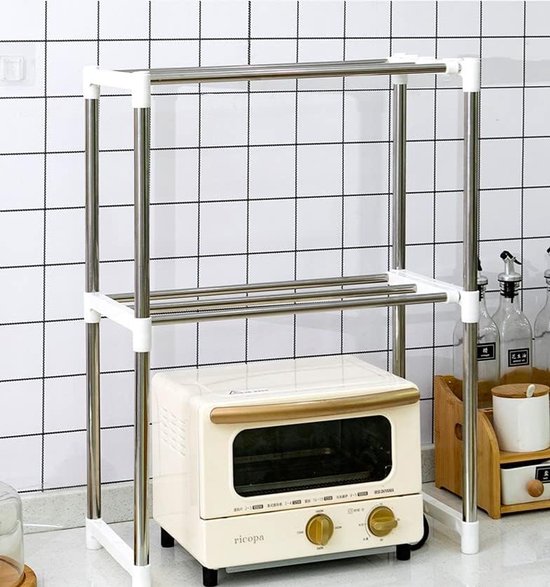 Magnetronrek met 2 niveaus, tafelorganizer, mini-ovenhouder, keukenapparatuur, rek voor kleine keuken, werkbladen, staand rek, houder voor magnetron, keukenrek