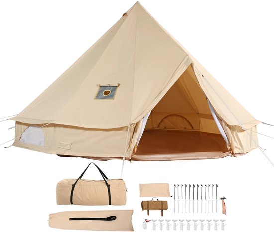Maison Nordique - Tent - Kampeertent - kampeertent voor 4-6 personen - 4 seizoenen - Outdoor - Makkelijk te installeren - gat voor openhaard - Beige van Merkloos