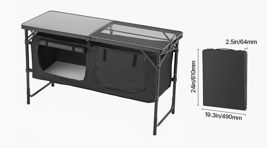 MakkelijkMooi inklapbare Camping Keuken Tafel - Campingtafel met Onderkastje - Kampeer Kastje & Tafel Zwart 120 x 49 x 70 (BxDxH) van Merkloos