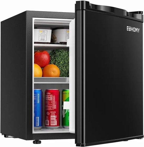 MakkelijkMooi Zwarte Bar Koelkast - Mini Koelkast - met Vriesgedeelte - Energiezuinig - inhoud 46 ltr - Met Omkeerbare Deur