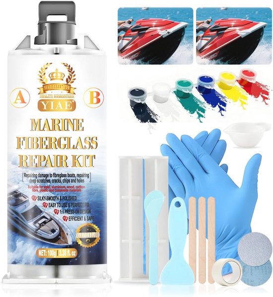 Marine glasvezel reparatieset voor boten - DIY reparatiekit voor gaten, chips en scheuren in watervoertuigen van Merkloos
