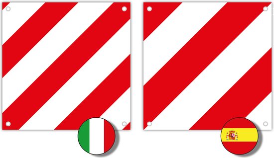 Markeringsbord fietsendrager Italië en Spanje - flexibel dubbelzijdig bord - 50x50 cm - bord uitstekende lading - oprolbaar markeringsbord Spanje / Italië - markering bagage - veiligheidsbord - markering caravan - markering camper - cadeau - kerst van Merkloos