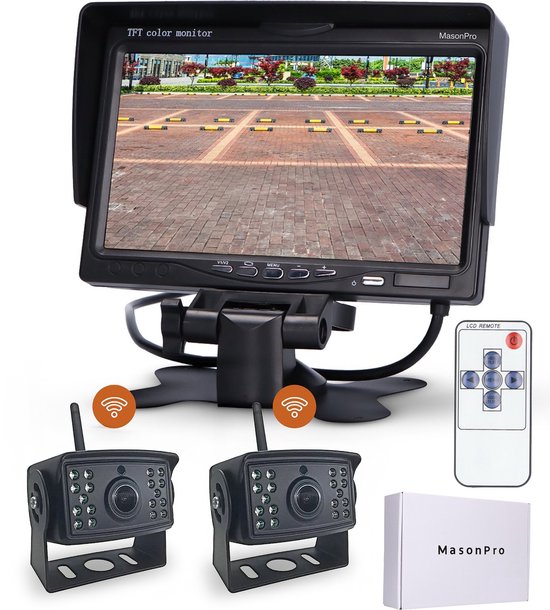 MasonPro Achteruitrijcamera Elite - Draadloos – 7 Inch Scherm – Waterdicht – IR Nachtzicht - Voor Auto, Bus, Camper, Caravan Vrachtwagen en Landbouw van Merkloos