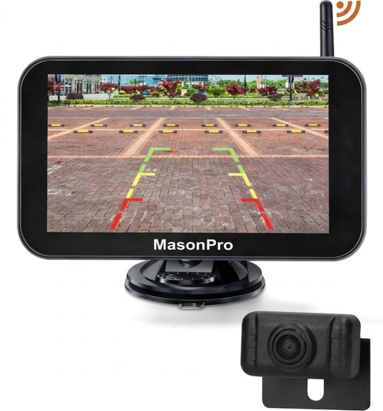 MasonPro Achteruitrijcamera Set - Draadloos - Achteruitrij Camera voor Auto, Bus, Camper, Caravan Vrachtwagen en Landbouw - IP69 Waterdicht - IR Nachtzicht 20 M - 7 Inch
