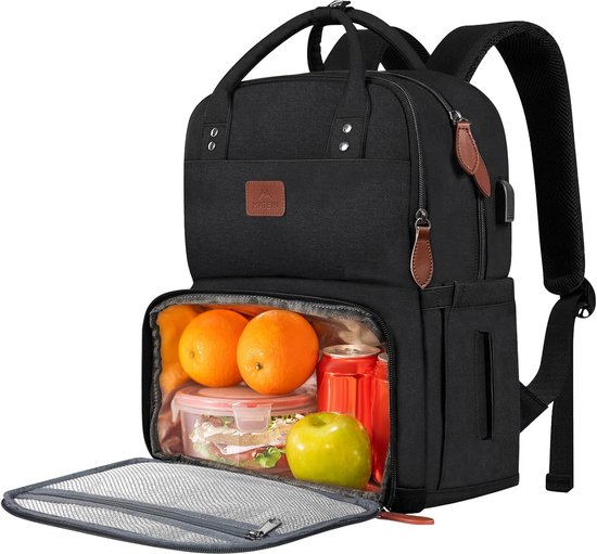 Matein Laptoprugzak met Geïsoleerd Lunchvak voor Dames – Koelrugzak met Lunchbox – 15,6 Inch Laptop – Waterafstotend – USB-poort – Werk, School & Reizen van Merkloos