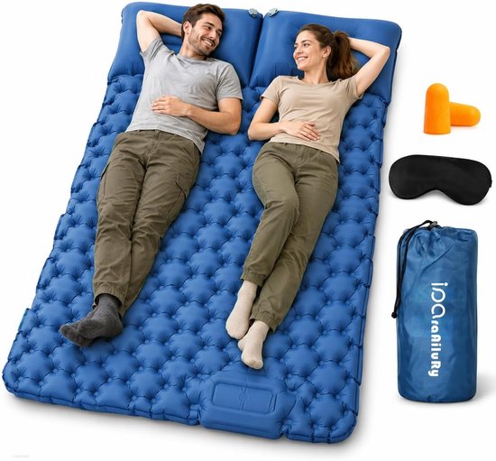 Matras 2 Personen, Ultralight Tweepersoons Luchtbed met Voetpomp en Kussen, Draagbare Luchtmatras voor Wandelen, Strand, Reizen