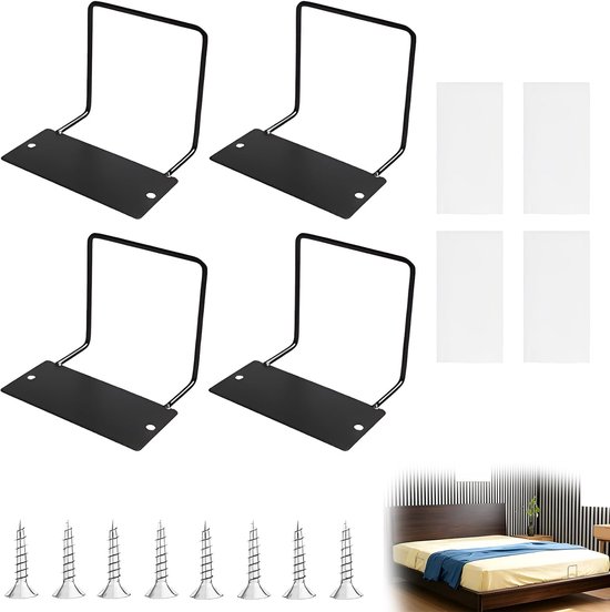 Matras houders 4-delige set - anti-slip zwart - met dubbelzijdige tape en schroeven - voorkomt verschuiven matras - ShopVlot