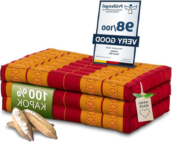 Matras van Kapok - Opvouwbaar matras - Ontspannen en slapen - Natuurlijk en duurzaam - 140x70x8cm - Rood/Geel