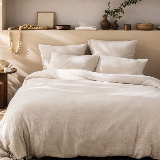 Matt & Rose Dekbedovertrek Naturel - 240 x 220 + (2x) 65 x 65 - Mousseline Katoen van Merkloos