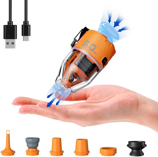 Max Pump 3, Draagbare Elektrische Luchtpomp en Verlichting, 5.0 kPa, 500 L/min, USB-C, 6 Opzetstukken, Luchtpomp Oppompen/Leeglaten voor Luchtbed/Luchtmatras, Zwembaddrijvers, Zwemband