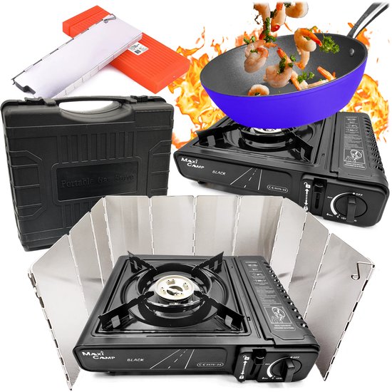 MaxiCamp - Campingkooktoestel BLACK - 2100 W - met windscherm en koffer