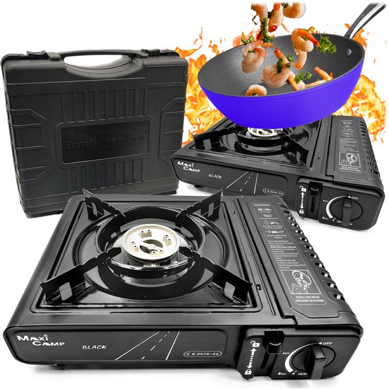 MaxiCamp - Campingkooktoestel BLACK - 2100 W - op gascartouche - met koffer