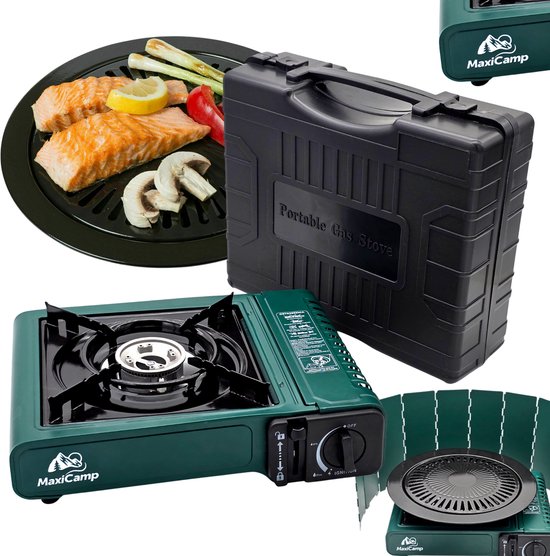 MaxiCamp - Campingkooktoestel GREEN SafeTwist-Off - 2100 W - met grillplaat