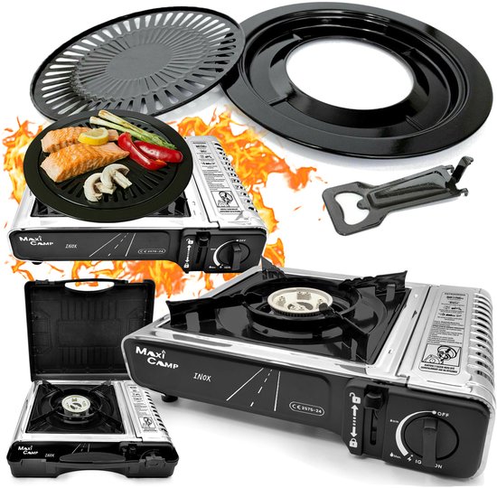 MaxiCamp - Campingkooktoestel INOX - 2100 W - met grillplaat en koffer