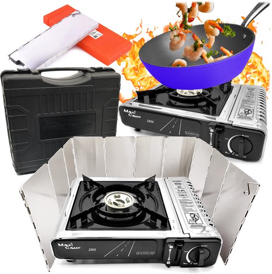 MaxiCamp - Campingkooktoestel INOX - 2100 W - met windscherm en koffer