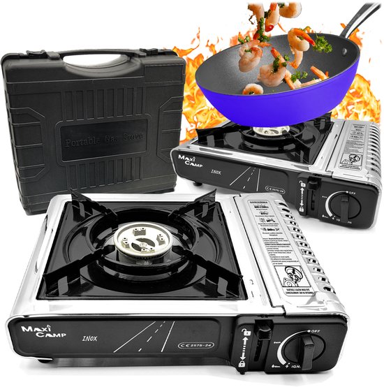 MaxiCamp - Campingkooktoestel INOX - 2100 W - op gascartouche - met koffer