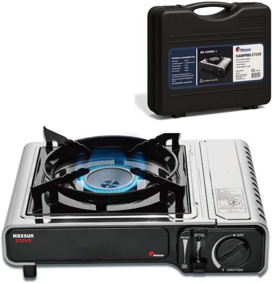 MAXSUN Portable Gas Stove – 2.2 kW – CE-Gecertificeerd – Veiligheidsventiel – Inclusief Draagkoffer – Outdoor Kooktoestel – Butaangas van MAXSUN