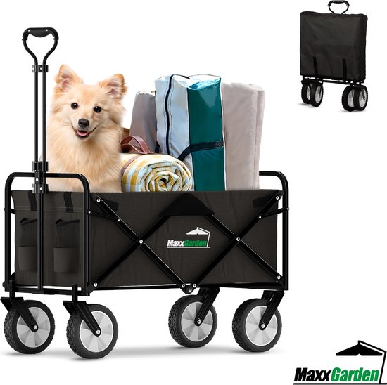 MaxxGarden Bolderkar – Bolderwagen opvouwbaar – Tuinkar - 98x53x64 cm - Massieve Banden - Zwart van Merkloos