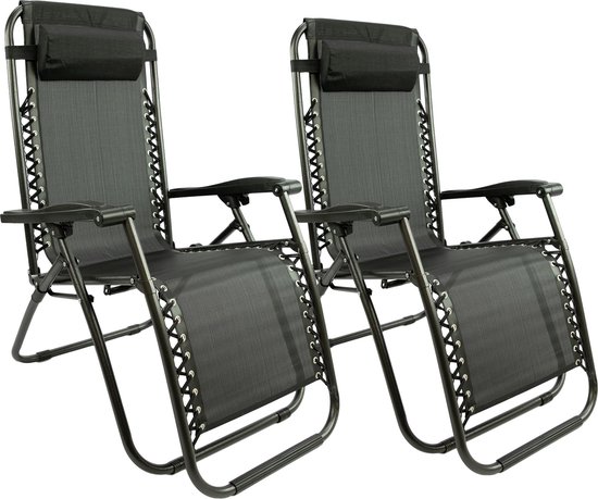 MaxxGarden Opvouwbare Tuinstoel - 2 Stuks - Ligstoel Tuin - Relaxstoel Verstelbaar - Inklapbaar - Zero Gravity - Zwart