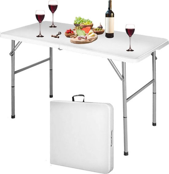 MaxxGarden Vouwtafel - Klaptafel met regelbare hoogte - 122 x 61 x 74 cm - wit