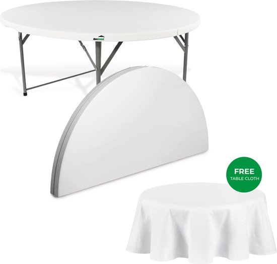 MaxxGarden Vouwtafel - Klaptafel - Plooitafel - Opvouwbare ronde tuin tafel - 120x74 cm - Wit