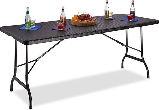 MaxxGarden Vouwtafel - Zwart - Rotanlook - 180x70x74 cm - 6 tot 8 personen van Merkloos