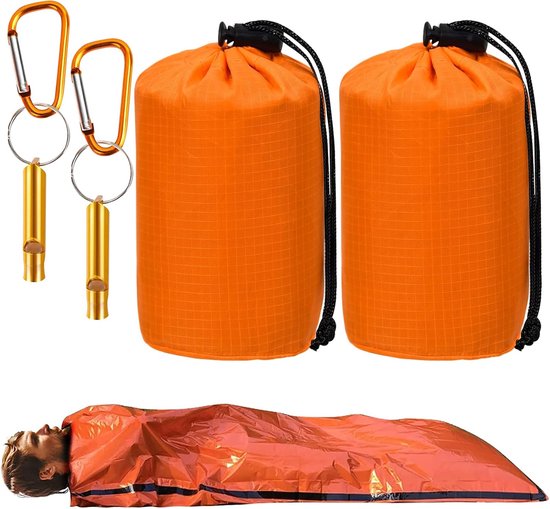 MDUG Waterdichte Outdoor Slaapzak - Draagbare Uitrusting - Oranje - 2-delige Set - Geschikt voor avontuurlijk kamperen, wandelen en extreme uitdagingen - Kan ook gebruikt worden als picknickkleed - Multifunctionele warme deken van Merkloos