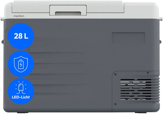 MEDION Compressor koelbox 28 L draagbaar, mini koelkast elektrisch, 12 V 24 V 230 V adapter auto vrachtwagen camping boot festival, MD370027