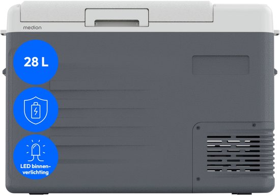 MEDION Compressor koelbox 28 L draagbaar, mini koelkast elektrisch, 12 V 24 V 230 V adapter auto vrachtwagen camping boot festival, MD370027 van Medion