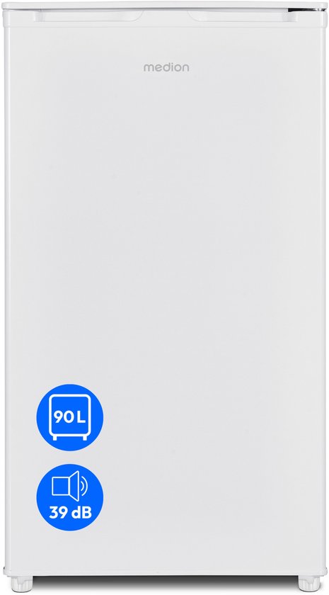 MEDION koelkast met ijsblokjescompartiment (90L totale nuttige inhoud 80L koelcompartiment 10L ijsblokjescompartiment, transparante groentelade, vrijstaand, verwisselbaar deurscharnier, in hoogte vers van Medion