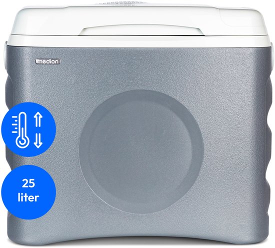 MEDION thermo-elektrische draagbare koelbox (25 liter, koel- en warmhoudfunctie, 12V sigarettenaansteker 230V netaansluiting USB-voeding, voor auto, boot en camping, MD10735) grijs van Merkloos