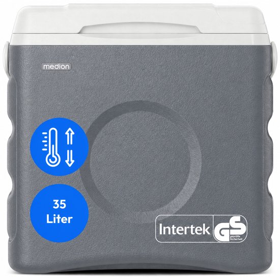 MEDION Thermo-elektrische koelbox 35 L, koel en warmhoudfunctie, 12 V sigarettenaansteker 230 V netstroom USB 5 V voeding, voor auto boot camping, MD370030, grijs van Merkloos