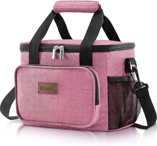 Medium lunchtas 12 blikjes (8,5 l) geïsoleerde lunchbox zachte koelbox koeltas voor volwassenen heren dames roze van Dalix
