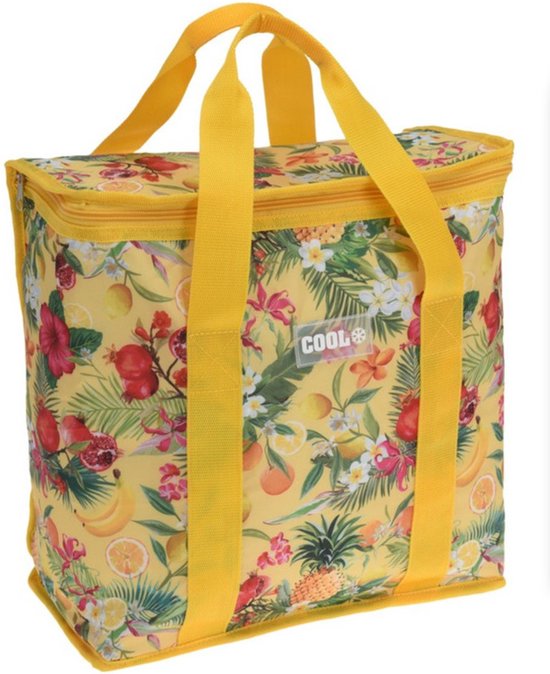Medium size koeltas voor lunch Tropical geel 34 x 16 x 36 cm 16 liter - Koeltassen van Merkloos