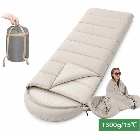Meedeer 220x75cm Slaapzak-1300g Draagbaar Slaapzak in envelopvorm-Lichtgewicht-Temperatuur comfort 15°C-Voor Camping-Hiken-Buitenhuis-Voor Lente en herfst(Beige) van Merkloos