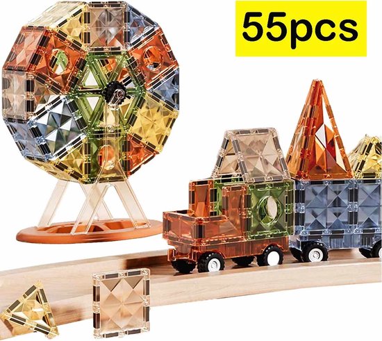 Meedeer 55 Stuks Magnetisch speelgoed -Magnetische Bouwstenen -Magnetische Blokken-4D Magnetisch Spoor Speelgoed voor Kinderen - Montessori Puzzelblokken - Educatief Geschenk Bouwset Voor Jongens en Meisjes 3 Jaar + van Meedeer