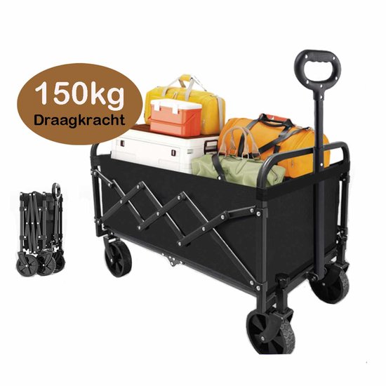 Meedeer Bolderkar Opvouwbaar en draagbaar(Kleur:Zwart)-Outdoor Vierwielig-150kg draagvermogen-Picknick, Supermarkt, Vissen, Boodschappen doen - Boodschappenwagentje, Kampeerwagentje - Opvouwbare staarttafeltrolleys 66*41.5*47.5cm van Meedeer